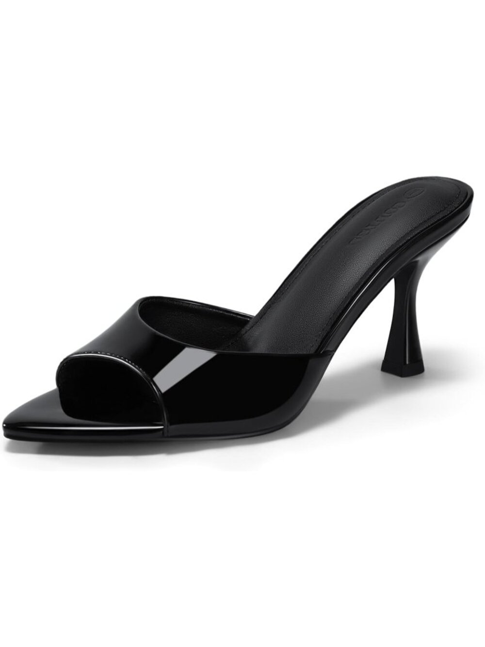 Women's Black Heeled Mules Pointed Peep Toe High Heels Slip On Backless Sandals